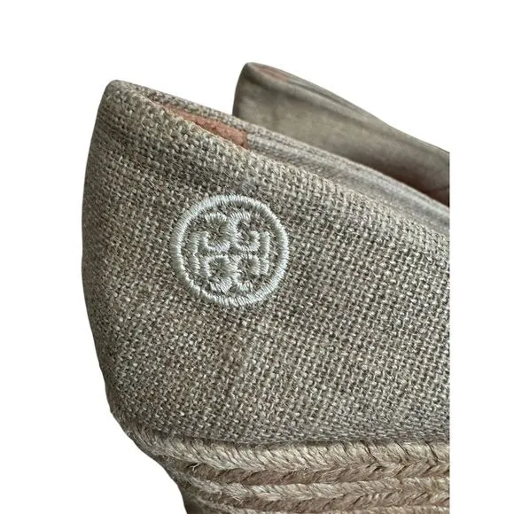 Tory Burch Women's Gold Espadrille Wedges Size 8.5 Peep Toe Summer