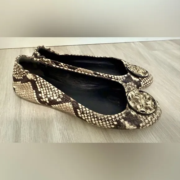Tory Burch Women's RARE Minnie‎ Snakeskin-Embossed Leather Ballet Flats Size 7.5