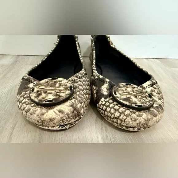 Tory Burch Women's RARE Minnie‎ Snakeskin-Embossed Leather Ballet Flats Size 7.5