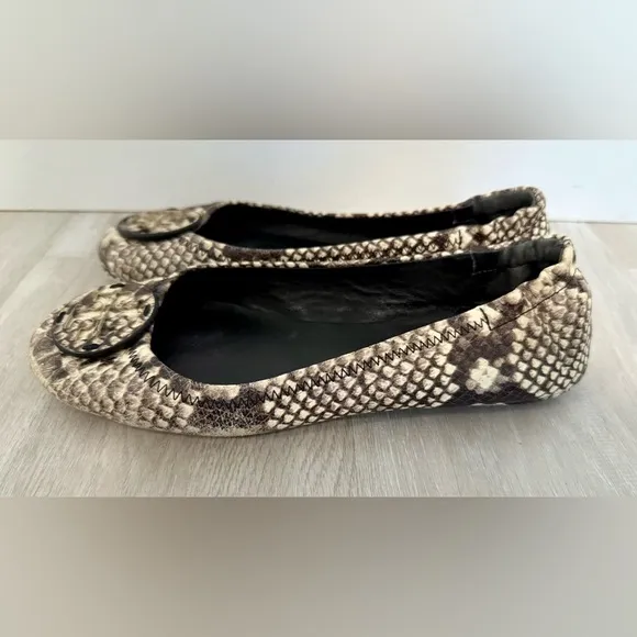 Tory Burch Women's RARE Minnie‎ Snakeskin-Embossed Leather Ballet Flats Size 7.5