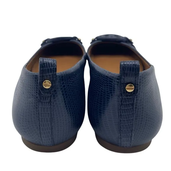 Tory Burch Womens Shoes Miller Leather Ballet Flats 8.5 Blue Lizard Designer