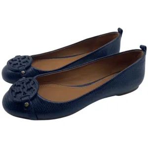 Tory Burch Womens Shoes Miller Leather Ballet Flats 8.5 Blue Lizard Designer