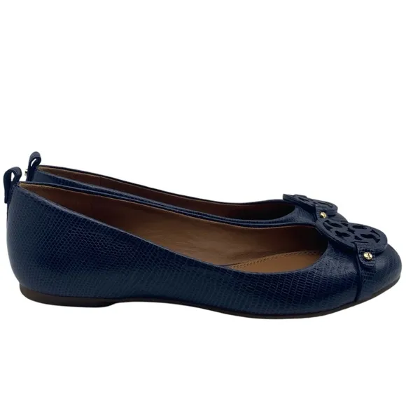 Tory Burch Womens Shoes Miller Leather Ballet Flats 8.5 Blue Lizard Designer
