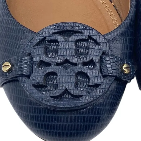 Tory Burch Womens Shoes Miller Leather Ballet Flats 8.5 Blue Lizard Designer