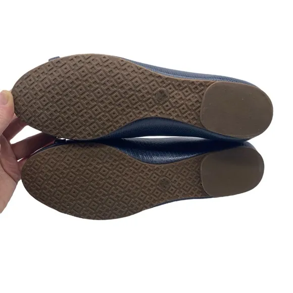 Tory Burch Womens Shoes Miller Leather Ballet Flats 8.5 Blue Lizard Designer
