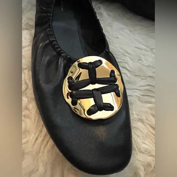 Tory Burch Double T Leather Ballet Flats Black 9