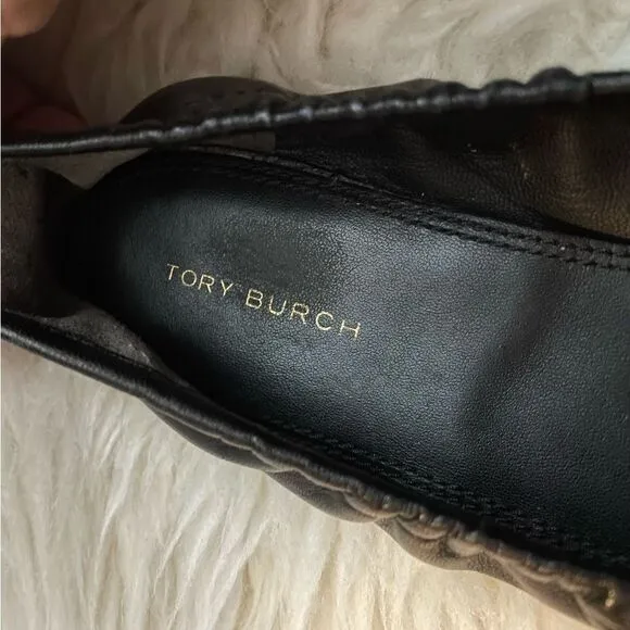 Tory Burch Double T Leather Ballet Flats Black 9