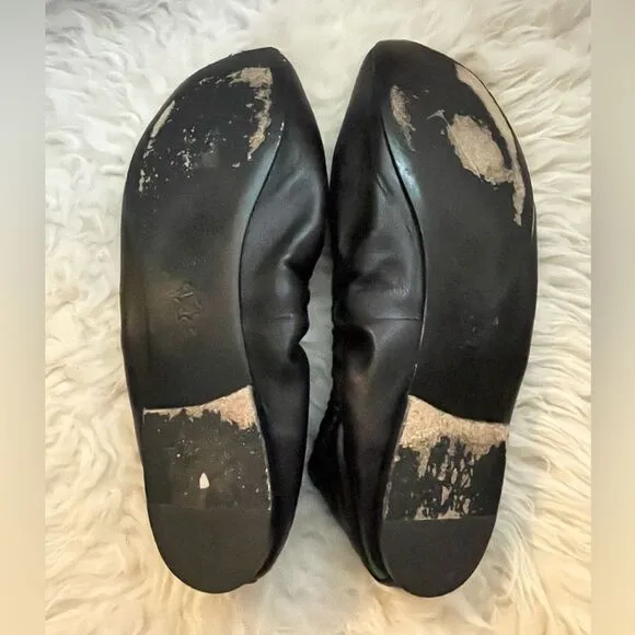 Tory Burch Double T Leather Ballet Flats Black 9