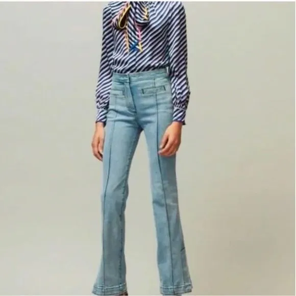 Tory BURCH High Rise Strait Leg Boot Cut Flare Boho Retro Jeans in Denim