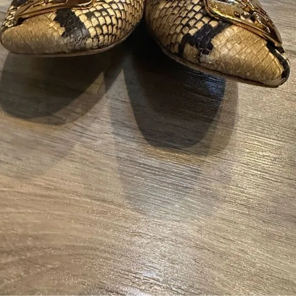 TORY BURCH Ballet Flats Size 6.5 Leather Georgia Snakeskin Animal Print