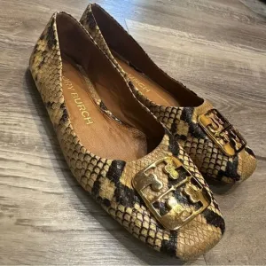 TORY BURCH Ballet Flats Size 6.5 Leather Georgia Snakeskin Animal Print