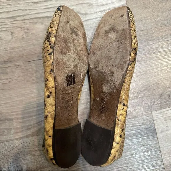 TORY BURCH Ballet Flats Size 6.5 Leather Georgia Snakeskin Animal Print