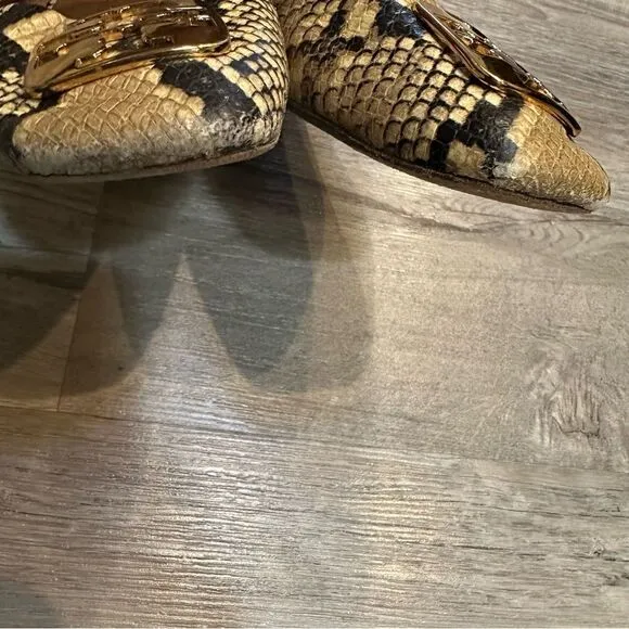 TORY BURCH Ballet Flats Size 6.5 Leather Georgia Snakeskin Animal Print