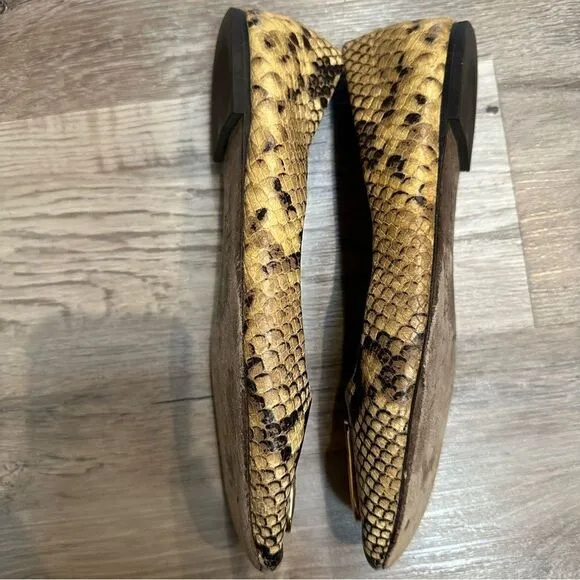 TORY BURCH Ballet Flats Size 6.5 Leather Georgia Snakeskin Animal Print