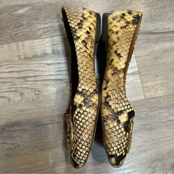 TORY BURCH Ballet Flats Size 6.5 Leather Georgia Snakeskin Animal Print