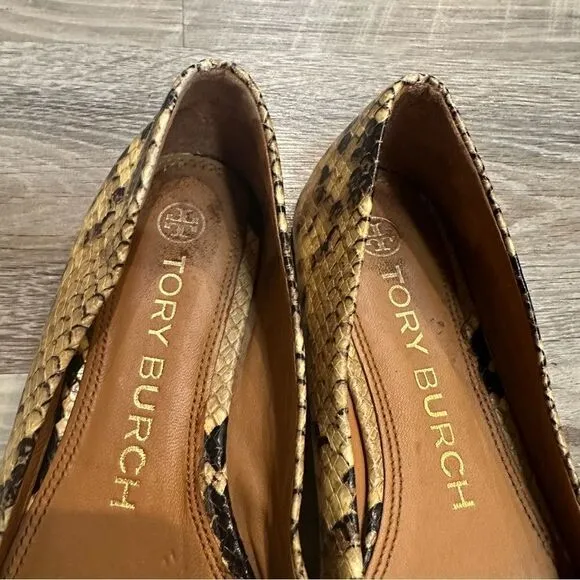 TORY BURCH Ballet Flats Size 6.5 Leather Georgia Snakeskin Animal Print