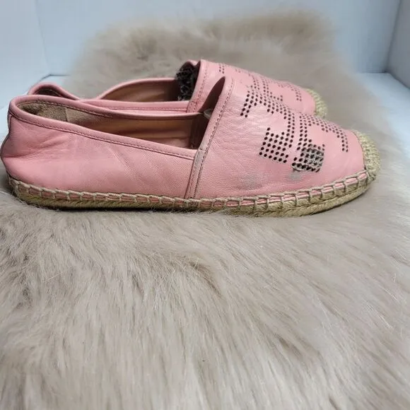 Tory Burch Pink  Perforated Leather Espadrille Flats
