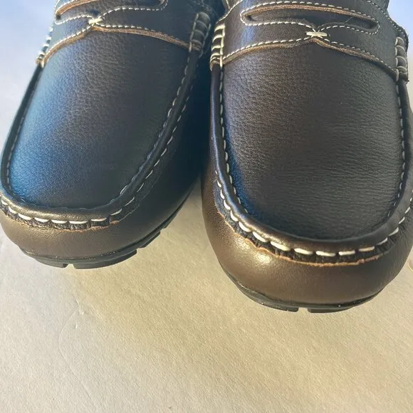 Toto NWOT SZ11 Elevator 2.2&quot; Higher Brown Leather Penny Loafer Moccasins Comfort