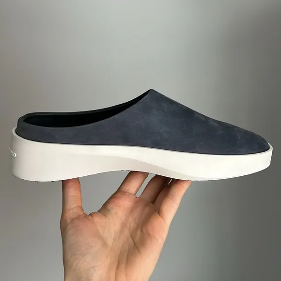 Tried on once Wolf &amp; Shepherd cruise mules slip-on shoes blue suede leather 6
