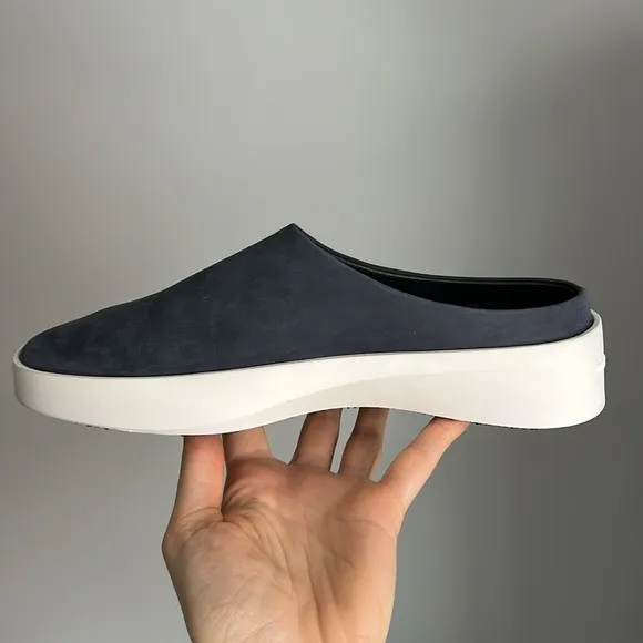 Tried on once Wolf &amp; Shepherd cruise mules slip-on shoes blue suede leather 6