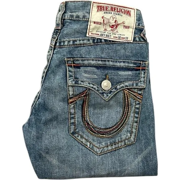 True Religion Joey Big T Rainbow Stitch Y2K Flare Jeans