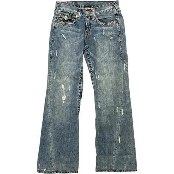 True Religion Joey Big T Rainbow Stitch Y2K Flare Jeans