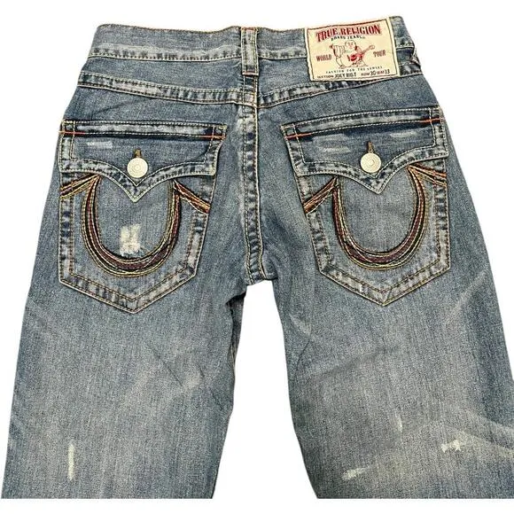 True Religion Joey Big T Rainbow Stitch Y2K Flare Jeans