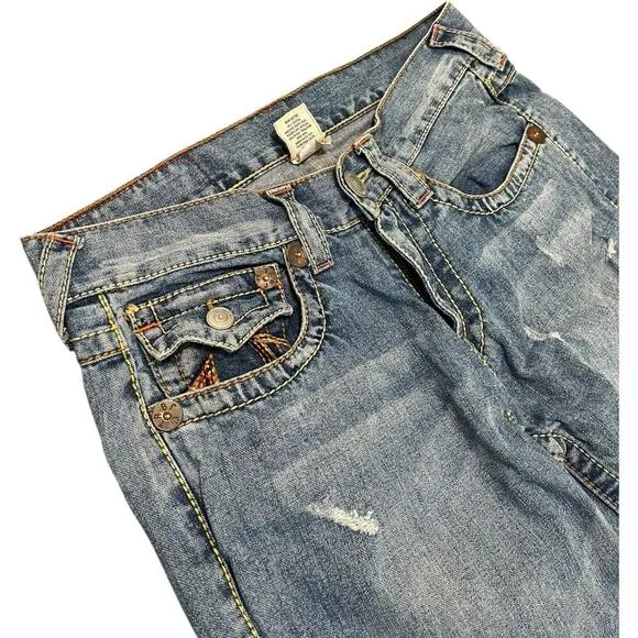 True Religion Joey Big T Rainbow Stitch Y2K Flare Jeans