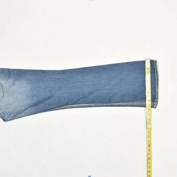 True Religion Men Jeans Zip Solid Bootcut Cotton Blend Blue Size 32x34 USA Made