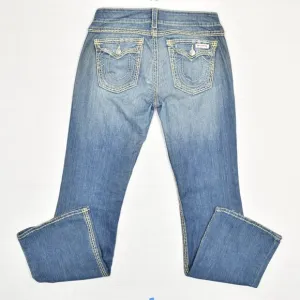 True Religion Men Jeans Zip Solid Bootcut Cotton Blend Blue Size 32x34 USA Made
