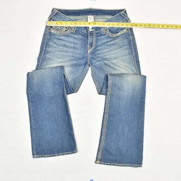 True Religion Men Jeans Zip Solid Bootcut Cotton Blend Blue Size 32x34 USA Made