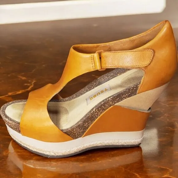 Tsubo Isara Leather / Wood Sculptural Wedges~$240