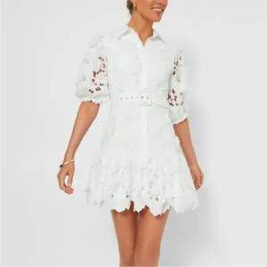 Tuckernuck En Saison Ivory White Ottis Lace Belted Mini Dress NWT Size Medium