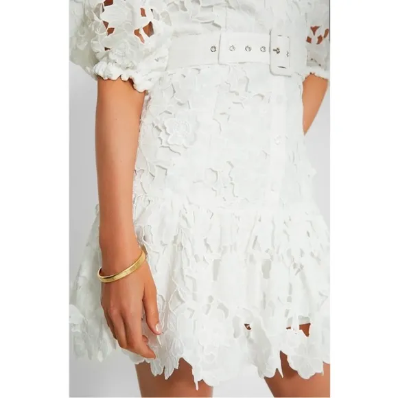 Tuckernuck En Saison Ivory White Ottis Lace Belted Mini Dress NWT Size Medium
