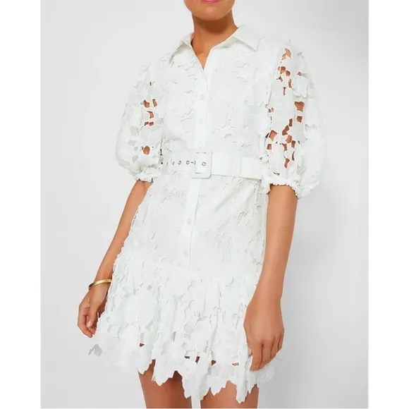 Tuckernuck En Saison Ivory White Ottis Lace Belted Mini Dress NWT Size Medium