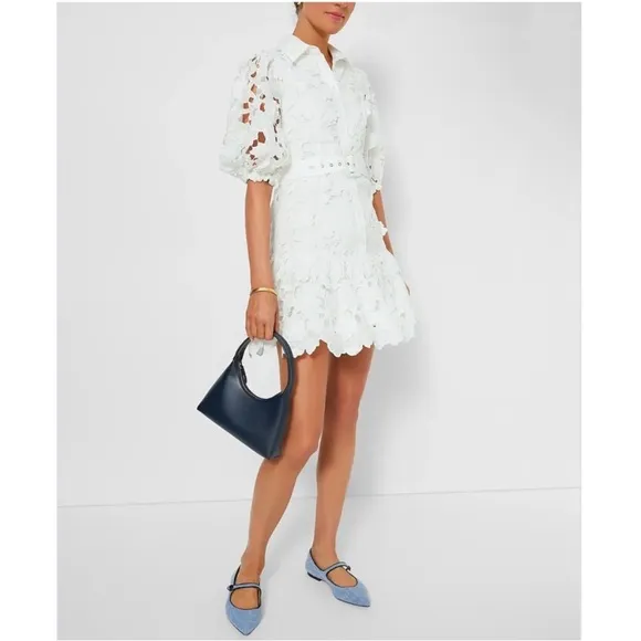 Tuckernuck En Saison Ivory White Ottis Lace Belted Mini Dress NWT Size Medium