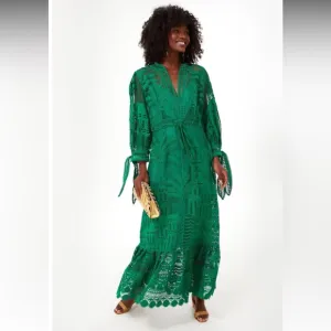 Tuckernuck FARM RIO Morada Boa Guipire Maxi Dress Green NWT