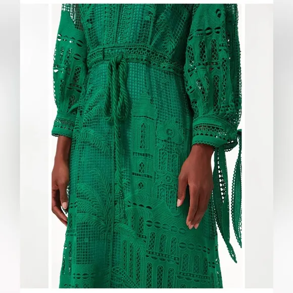 Tuckernuck FARM RIO Morada Boa Guipire Maxi Dress Green NWT