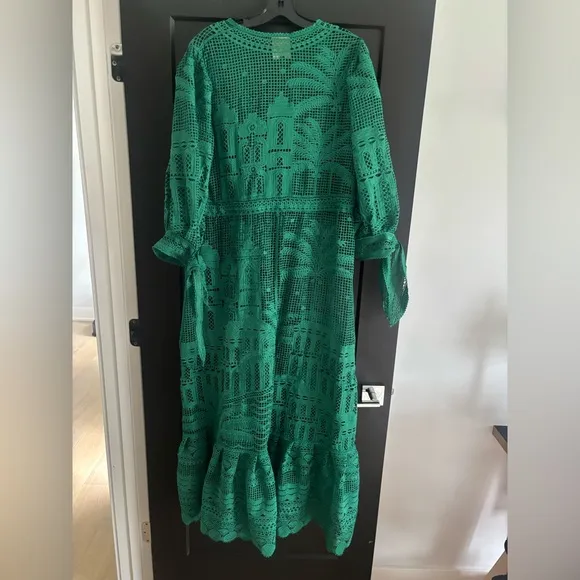 Tuckernuck FARM RIO Morada Boa Guipire Maxi Dress Green NWT