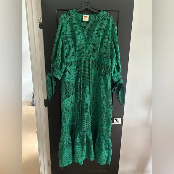 Tuckernuck FARM RIO Morada Boa Guipire Maxi Dress Green NWT
