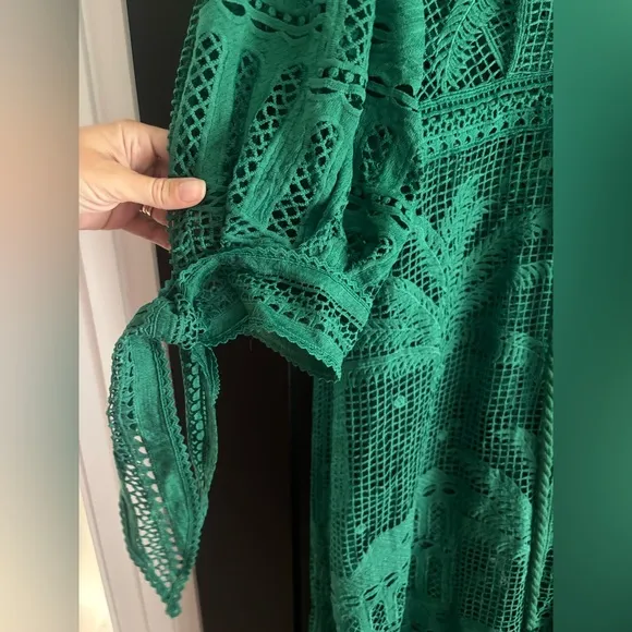 Tuckernuck FARM RIO Morada Boa Guipire Maxi Dress Green NWT