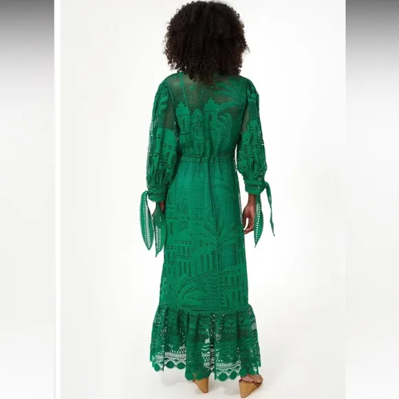 Tuckernuck FARM RIO Morada Boa Guipire Maxi Dress Green NWT