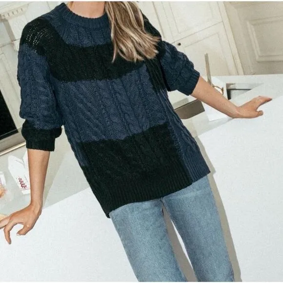 Tuckernuck NWT Color Block Cable Sweater Blue And Black Size Small