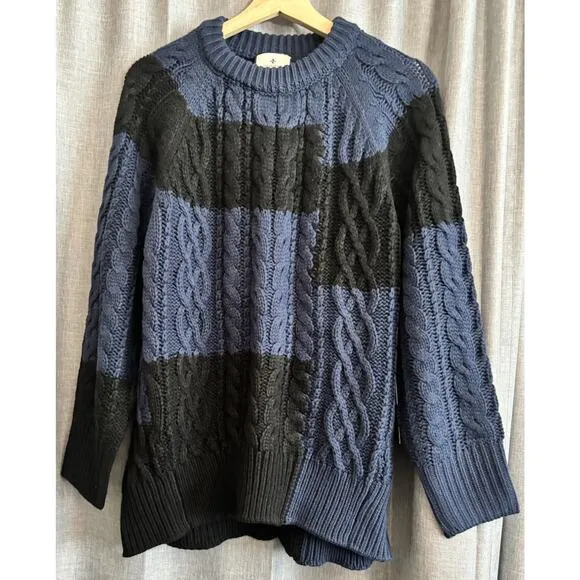 Tuckernuck NWT Color Block Cable Sweater Blue And Black Size Small