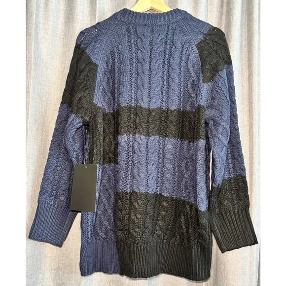 Tuckernuck NWT Color Block Cable Sweater Blue And Black Size Small