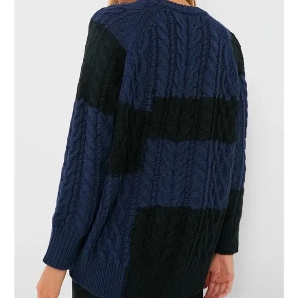 Tuckernuck NWT Color Block Cable Sweater Blue And Black Size Small