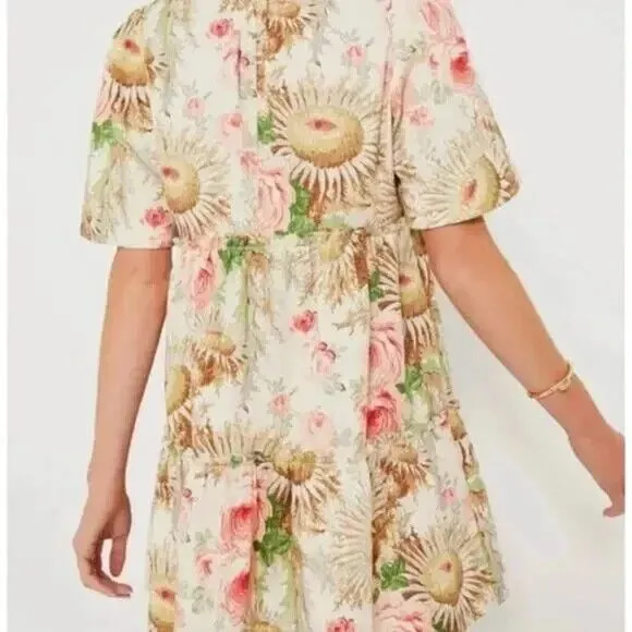 Tuckernuck Sun Faded Floral Crawford Mini Dress medium NEW cotton vacay Boho
