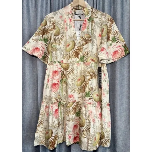 Tuckernuck Sun Faded Floral Crawford Mini Dress medium NEW cotton vacay Boho
