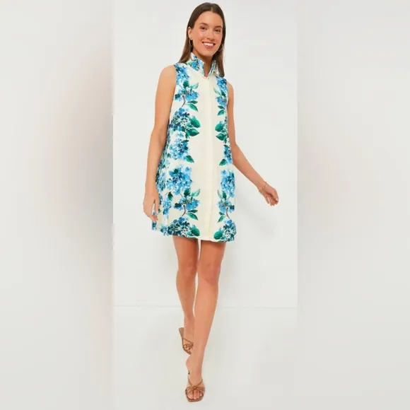 Tuckernuck Water's Edge Hydrangea Sleeveless Ivory Charlie Dress Size Large
