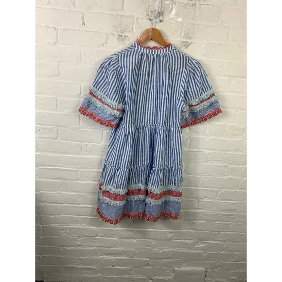 Tuckernuck Women's Savannah Stripe Crawford Dress Short Sleeves Blue Size S